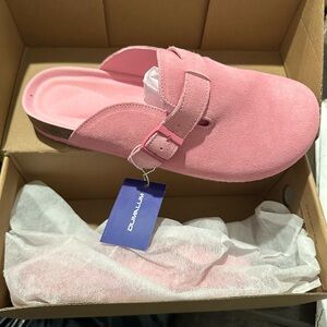 Pink Suede Slip-On Sandals